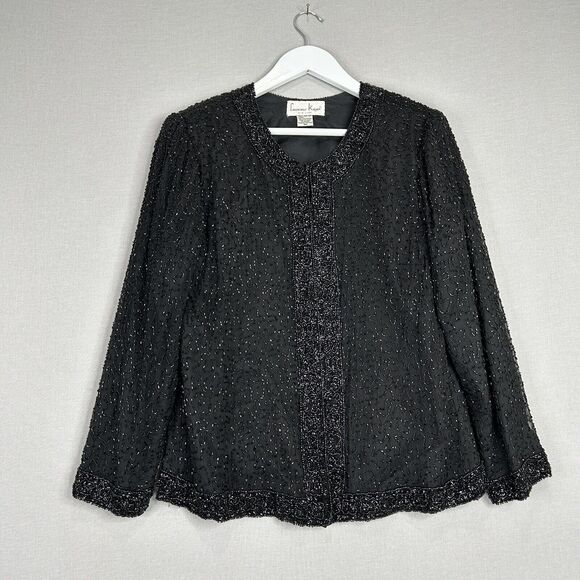 Vintage Laurence Kazar Silk Beaded Womens Jacket MP Black Evening Formal Party - Picture 1 of 11